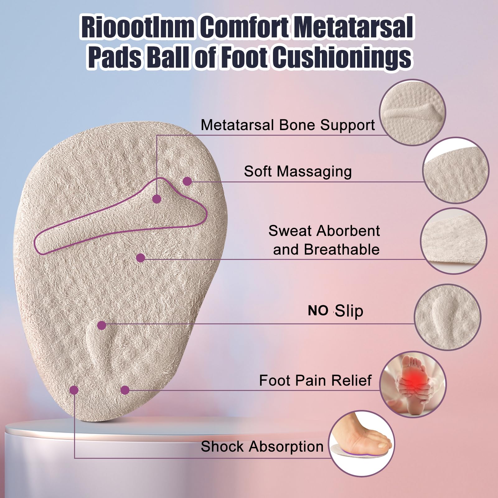 Riootlnm Metatarsal Pads, Ball of Foot Cushions, Heel Pads Inserts for Too Big Shoe, Reduce Foot Pain, No Slip Heel Grips Liners Pads for Loose Shoe, Blisters (Beige+Black)