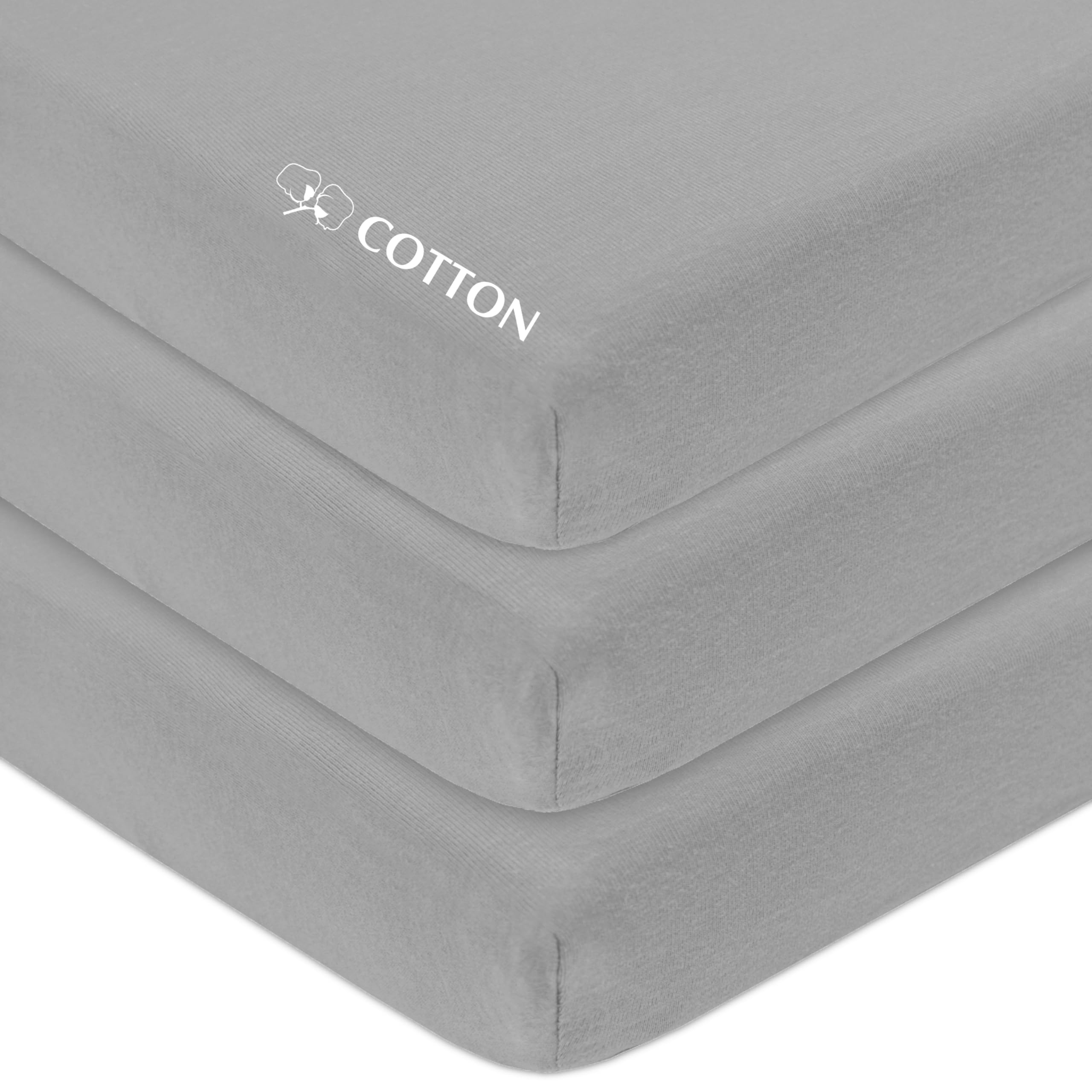 Photo 1 of American Baby Company 3 Pack 100% Natural Cotton Fitted Mini Crib Sheets 38" x 24" - Soft & Breathable Small Nesting Portable Sheets, Fits Pack N Play Mattresses, Gray, for Boys & Girls