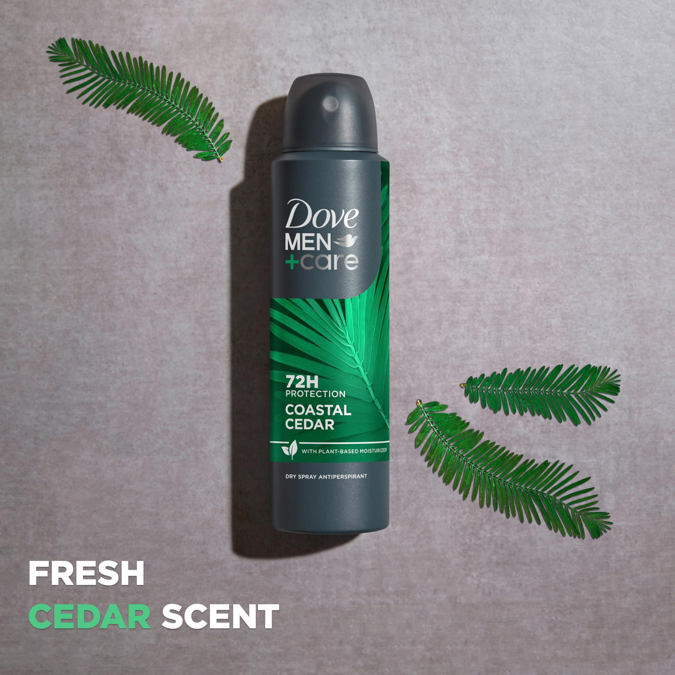 Dove Men+Care Dry Spray Antiperspirant Cedarwood + Tonka 4 Count 72H Protection with a Plant-Based Moisturizer 3.8 oz