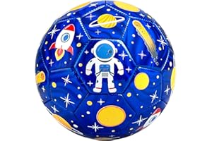 INPODAK Size 3 Soccer Ball for Toddler and Kids, Cartoon Astronaut Blue Ball for Kids 2-8, with Pump, Mesh Bag and Gift Box for Birthdays, Christmas and Parties