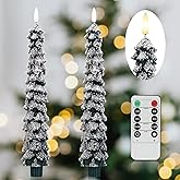 AFINETH Christmas Tree Candles with 3D Wick, 11.4" Green Real Wax Flameless Taper Candles with Remote, Flickering LED Xmas Candlesticks Battery Operated Candle for Home, Party Decor, 2 Pack