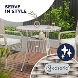CASARIA Round Coffee Table 80cm Poly Rattan Glass Top Beige view 4