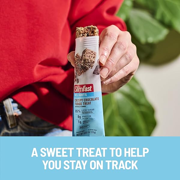 SLIMFAST DELIGHTS CRISPY CHOCOLATE FUDGE TREAT, SLIMFAST SNACK, CHOCOLATE SNACK BAR, CHOCOLATE FLAVORED CRISP BARS, CRISP BARS WITH PROTEIN, 2G OF NET CARBS, 5 COUNT