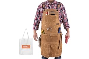 RIVECO Work Apron for Men with Pockets for Tools, Waxed Canvas Leather Pad for Woodworking Safety Wear
