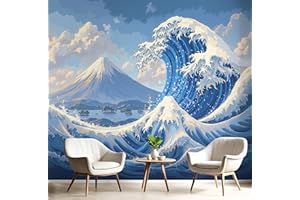 Ukiyo-E Ocean Waves Wallpaper Mount Fuji Landscape Wall Mural Decoration Extra Large Navy Blue Mural For Living Room Bedroom 