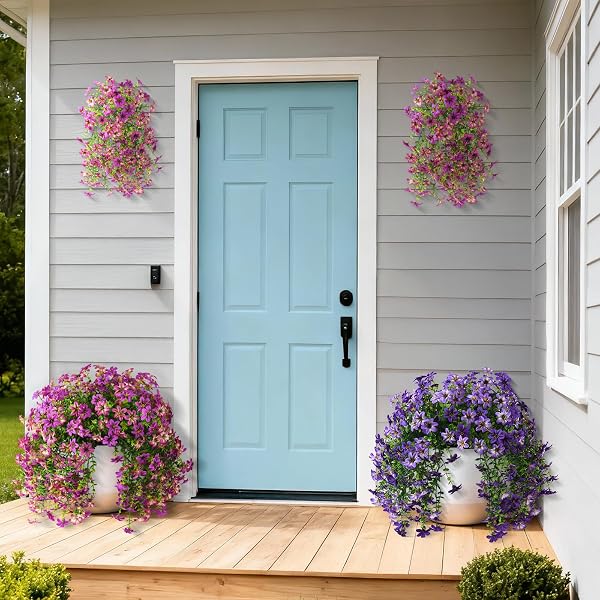 INQCMY ARTIFICIAL FLOWERS FOR OUTDOOR FAUX HANGING PLANTS SPRING SUMMER DECORATION 2 PCS FAUX FLOWERS FOR PLANT POT UV RESISTANT LOOK REAL FOR OUTSIDE HOME GARDEN ENTRANCE COURTYARD