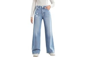 Handfrog Girls Ripped Jeans Wide Leg Denim Pants Cute Cotton Fall Clothes for Kids Streetwear