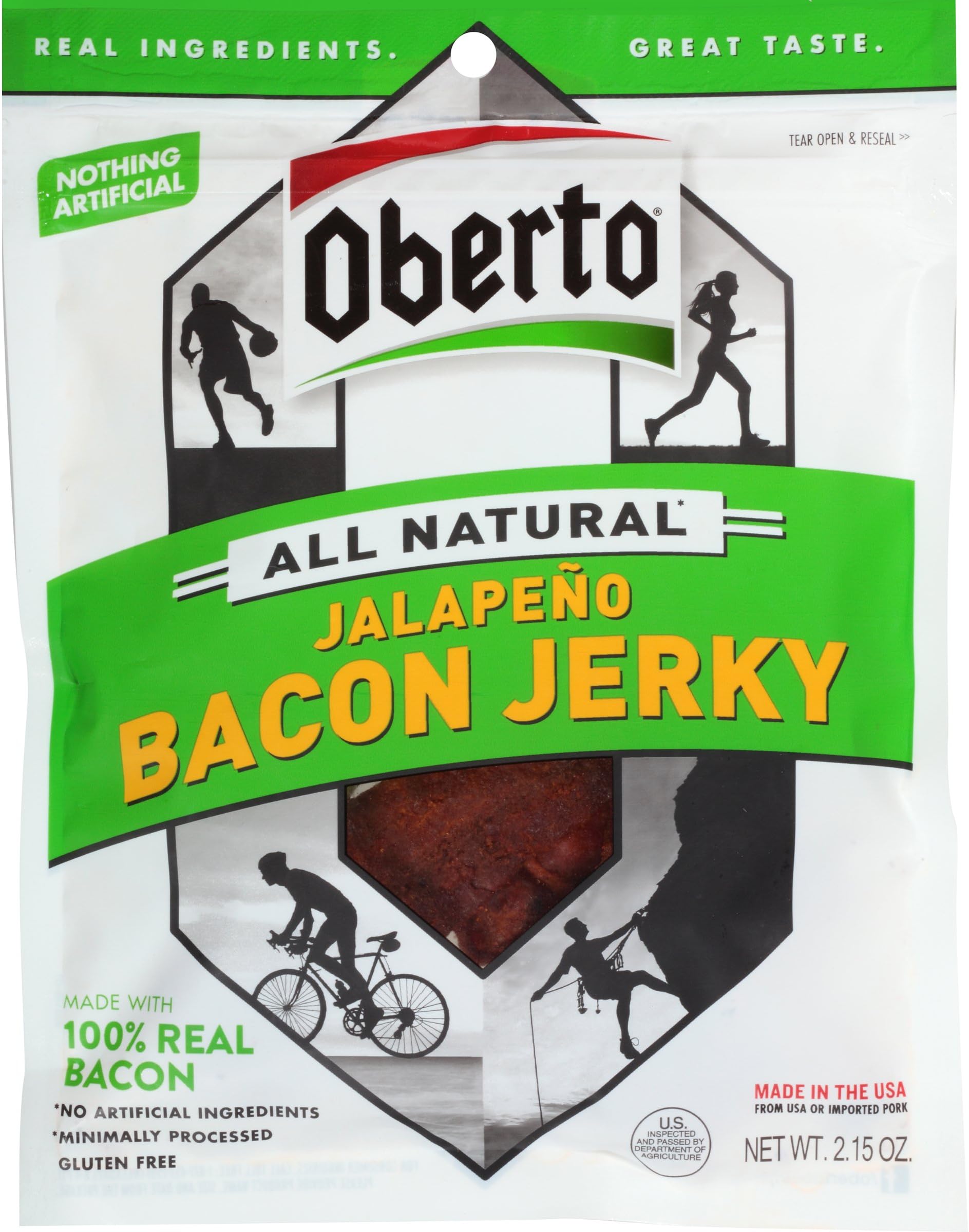 Oberto All Natural Jalapeno Bacon Jerky, 2.15 Ounce Bag