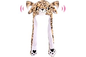Cuteoy Cheetah Hat Animal Plush Ears Moving Jumping Dress Up Cosplay Party for Kids Gifts