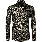 ZEROYAA Mens Hipster Printed Slim Fit Long Sleeve Button Up Party Dress Shirts