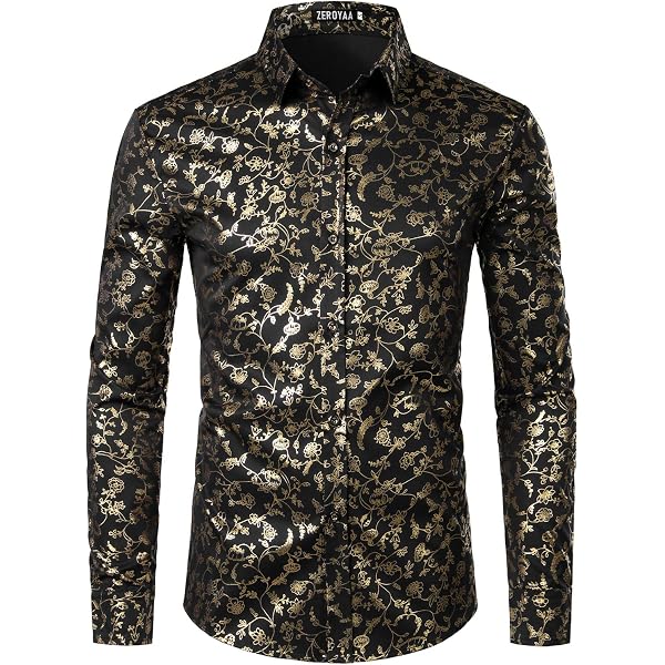 slim fit dress slacks Ornate Print Long Sleeve Shirt