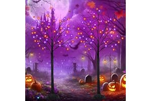 BHCLIGHT 2Pack 6FT 300LED Black Halloween Tree Lights, Timer Function Halloween Trees with Purple and Orange Lights, Spooky Halloween Tree Lights for Indoor Outdoor Halloween Decorations