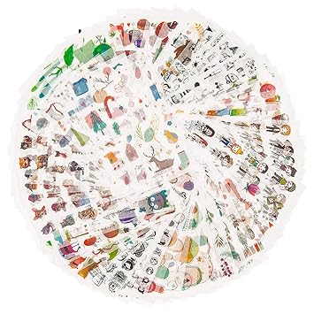 Dekoration Sticker Pack für Kinder Erwachsene 1500+ Designs 72 Blätter 12 Themen Washi Paper Aufkleber Sortiert Decor Aufkleb