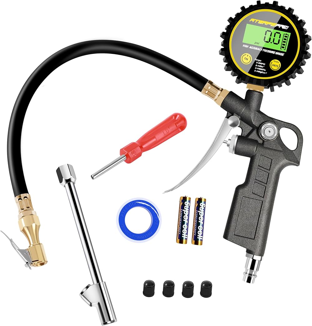 ATsafepro Digital Tyre Pressure Gauge & Inflator 200 PSI with LED Light