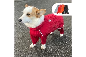 LOVELONGLONG Dogs Waterproof Jacket, Lightweight Waterproof Jacket Reflective Safety Dog Raincoat Windproof Snow-Proof Dog Vest for Corgis Dachshund Small Medium Large Dogs Red D-M
