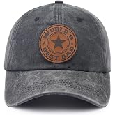 World's Best Papa Grandpa Hat with Leather Patch, Adjustable Embroidered Cotton Fathers Day Dad Baseball Cap