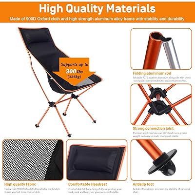 Buy Esup Camping Chair With Headrest Ultralight Portable Compact Folding Beach Chairs With Carry Bag For Outdoor Camping Backpacking Hiking Orange Online In Indonesia B08bz8bglj