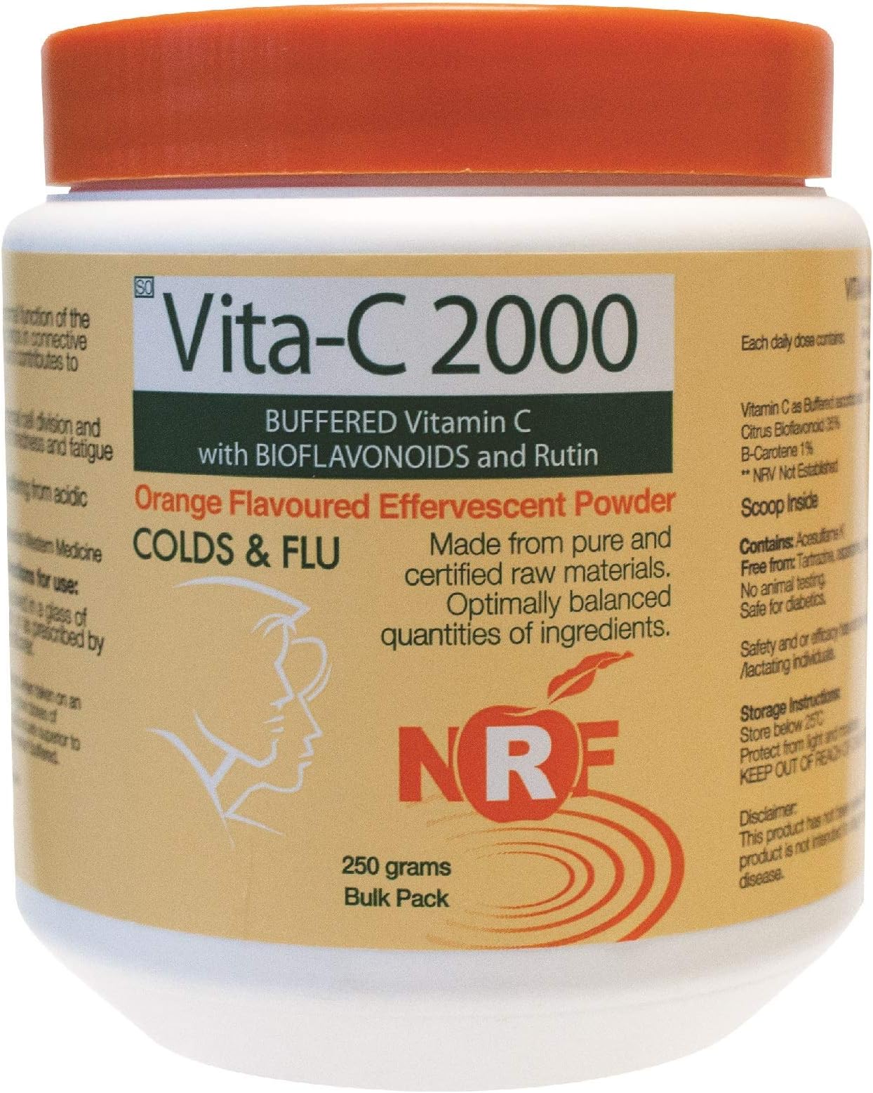 NRF Buffered Vitamin C 2000mg Powder | 250g | Ascorbic Acid | Non-GMO | Suitable for Vegans
