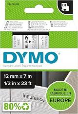 DYMO Authentic D1 Labels 12 mm x 7 m Black on Clear Self-Adhesive Tape