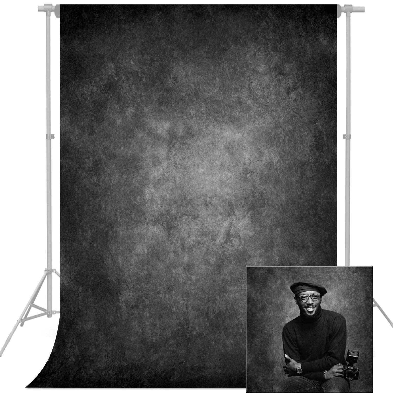 econious 1.5x2.2m Gradient with Thunder Black Portrait Photography Backdrop, Studio Pro Photo Prop with Rod Pocket