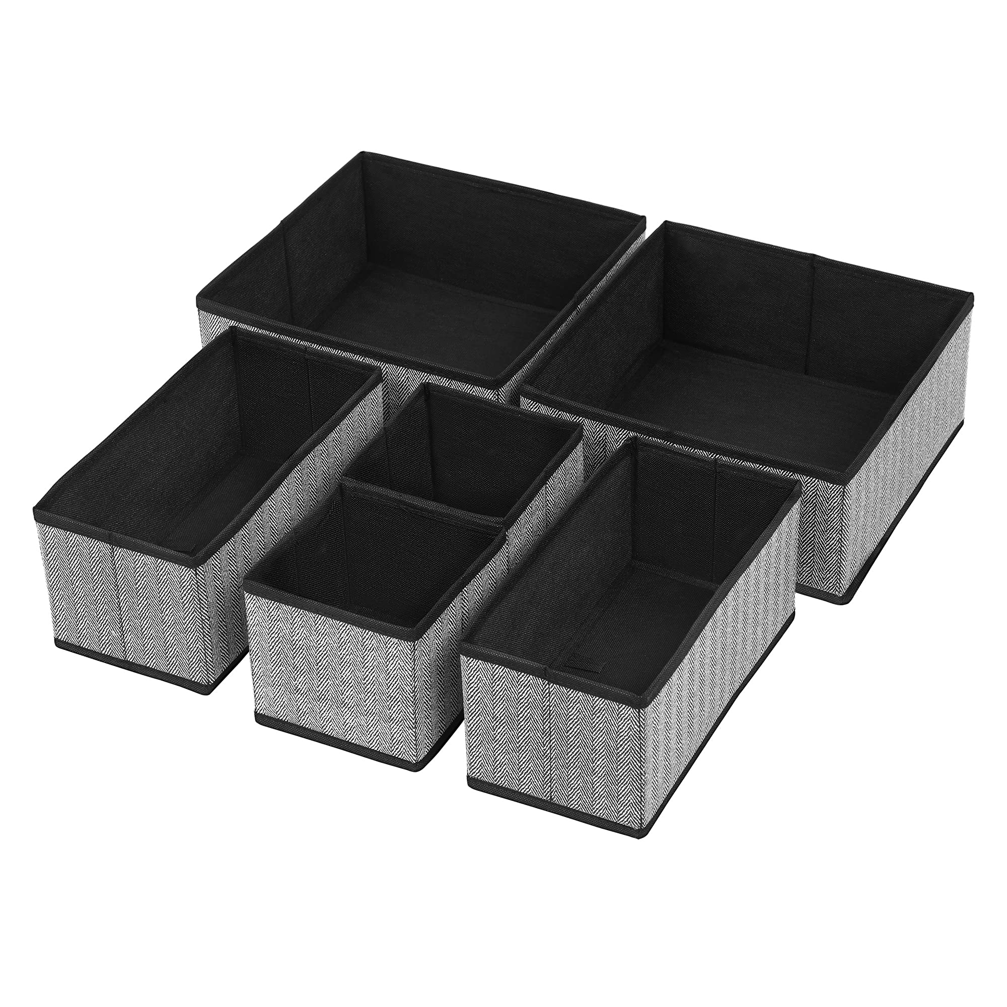 SONGMICS Set of 6 Drawer Divider, Folding Storage Boxes, Linenette Non-Woven Fabric, for Socks, Underwear, Scarves, Ties, Black RDZ006B01