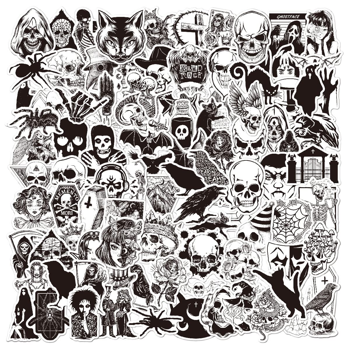 100 Pieces Gothic Stickers Black and White Decal Waterproof Vinyl Skull Sticker Horror Thriller Sticker for Laptop Water Bottle Luggage Skateboard Motorcycle Bicycle Cars Cool Graffiti Decals — image 1