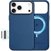 SHIELDON Leather Case for iPhone 17 Pro Max 6.9" 2025, [Camera Button Updated], Compatible with Magsafe, Slim Fit, Wireless Charging Magnetic, Shockproof, Metal Buttons, Camera Bump Frame - Royal Blue