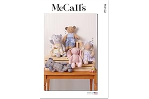 McCall's Plush Bear, Bunny and Mouse with Clothes and Headband Sewing Pattern Kit, Design Code M8422, One Size Each, Multicol