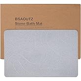 BSAOUTZ Stone Bath Mat, Natural Diatomaceous Earth Bathroom Rug, Super Absorbent, Quick Dry, Non-Slip Stone Mats for Bathroom, Kitchen, Entryway, Easy to Clean (Curve Light Grey 1 Pack)
