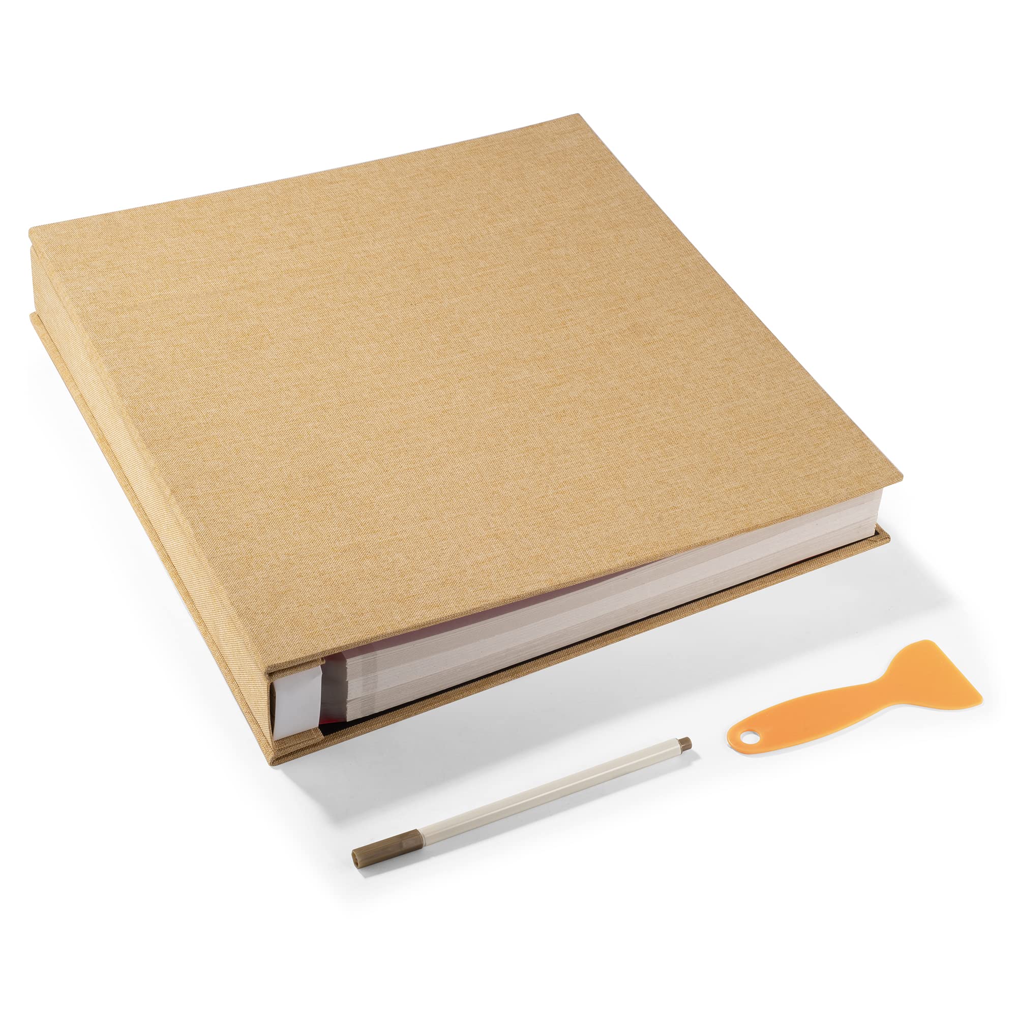 HoneyTolly Large Photo Album Self Adhesive 4x6 5x7 3x5 8.5x11 Scrapbook Magnetic Album DIY Scrap Book Length 13 x Width 12.8 (Inches) 120 Sticky Pages Linen Cover DIY Photo Album (Yellow) Image