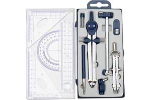 YSGLORY 13 Pcs Compass and Protractors Set Math Compass Geometry Tool Metal Geometry Kit Precision Drawing Tool Circle Triangle Ruler Protractor with Storage Case for Kids Architects Engineers Students