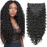Clip in Hair Extensions Synthetic hair Clip in 140G 7Pcs/Lot Japanese Heat Resistant Fiber Hairpieces Deep Wave/ Body Wave/Straight hair (Deep Wave, Natural Black 1B#)(24 Inch (Pack of 7))
