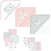 Hudson Baby Unisex Baby Animal Hooded Towel 3pk and 15 Washcloths, Girl Woodland, One Size
