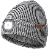 YunTuo Fleece Lined Hat with Light, USB Rechargeable LED Beanie Winter Warm Knit Stocking Cap, Gifts for Men Women