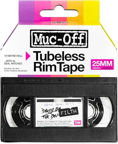 Muc Off Tubeless Rim Tape 25mm 10m Roll with 4 Seal Patches Tubeless Bike Tyre