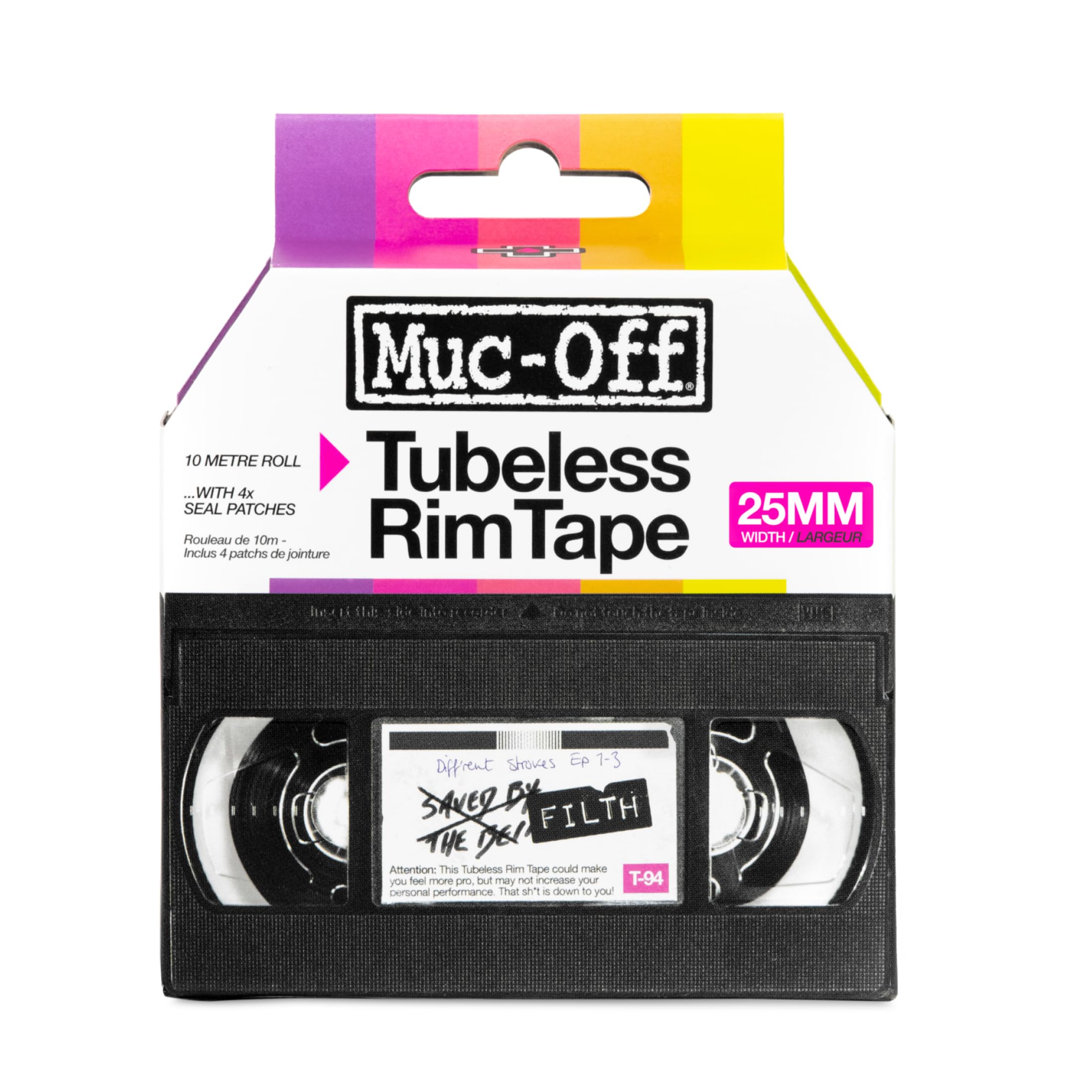 Muc Off Tubeless Rim Tape - Pressure-Sensitive Semi-Transparent Rim Tape for Tubeless Bike Tyre Setups - Extreme Strength and Durability - 10m Roll with 4 Seal Patches - 25mm