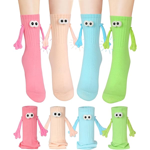 2 Pairs Halloween Magnetic Socks - Bat & Ghost Design, Funny Couple Socks, His & Hers Gifts, Holding Hands Novelty Socks-904164