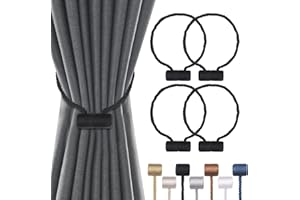 Groleca 4 Pack Magnetic Curtain Tiebacks Curtain Holdbacks Curtain Ties Outdoor Curtain Tiebacks Modern Rope Tiebacks Drapery Holdbacks Tie Backs for Curtains (Black, 4)