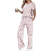 AUSELILY Women's Batwing Short Sleeve Two Piece Sets Summer Crew Neck Wide Leg Pants Matching Sets Women Clothing 2026