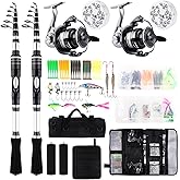2PCS Telescopic Fishing Rods and Reels Combo Set 6.89ft Portable Fishing Pole Spinning Reel Lures Accessories with Storage Bag Saltwater Freshwater Fishing Pole Combo Fishermen Gift