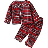 Kayotuas Christmas Pajamas for Kids Boy Girl Plaid Pajama Pants Set Lapel Collar Button Down Sleepwear Matching Christmas Pjs