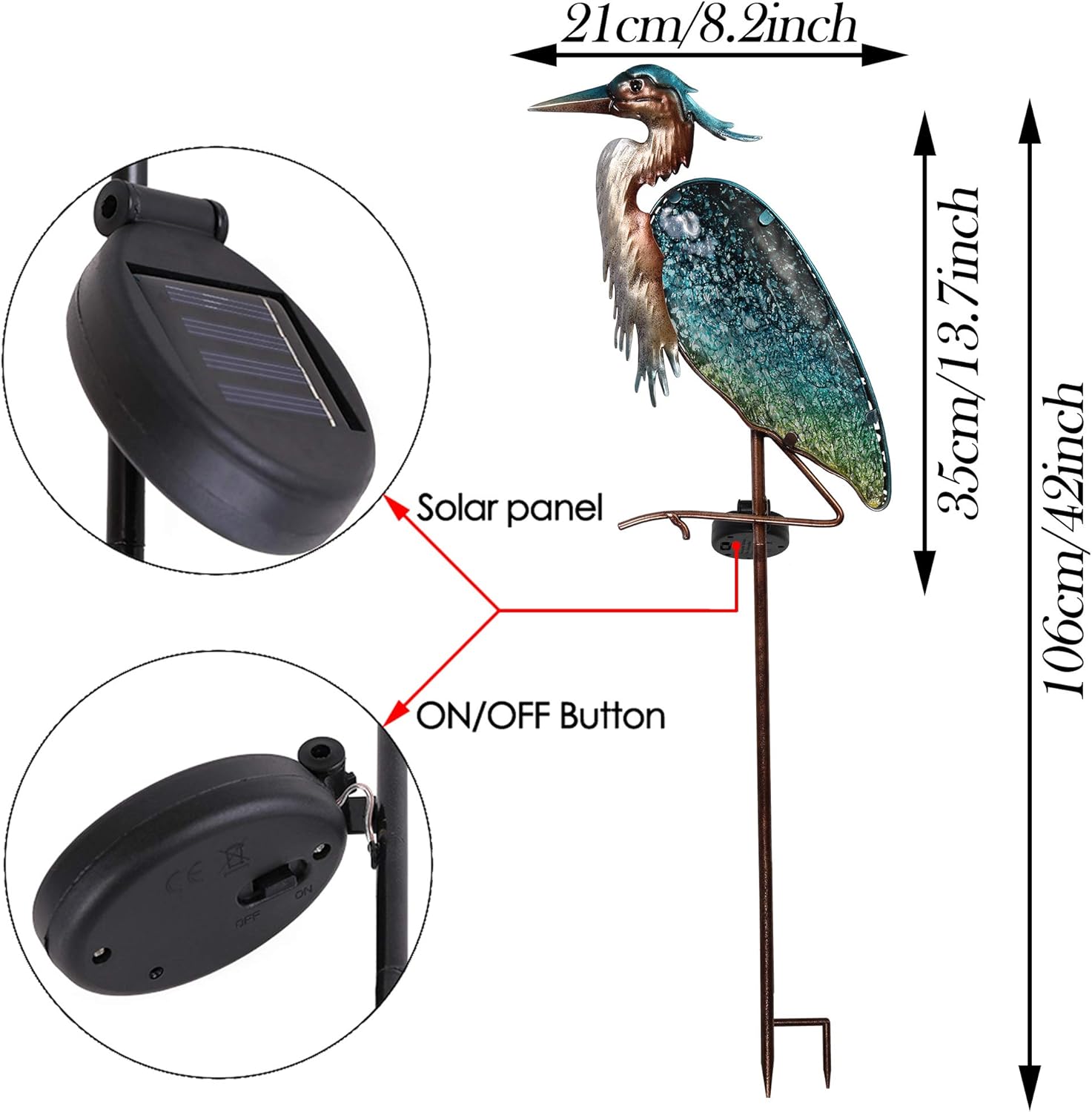 TERESA'S COLLECTIONS Garden Ornaments Outdoor Gifts for Christmas Decorative Glass Blue Heron Solar Stake Light - Image 3