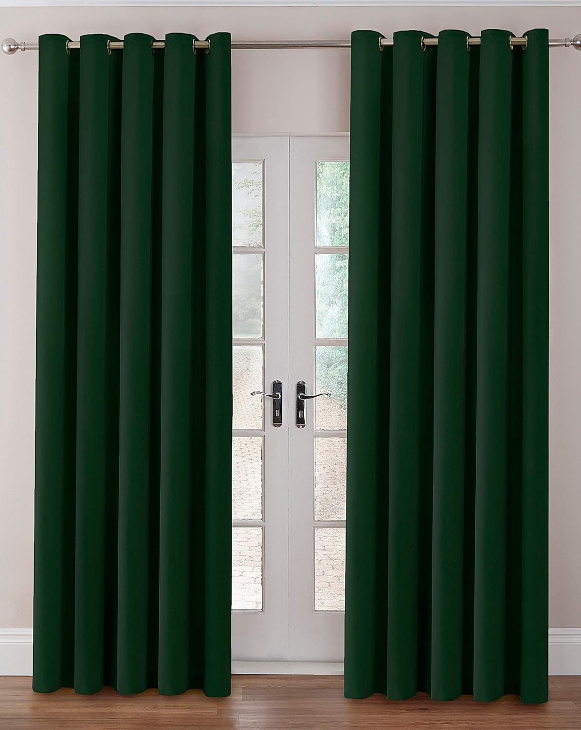 Thermal Velour Ring Top Eyelet Curtains Pair Bottle Green 90