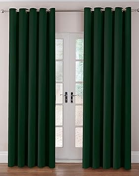 Thermal Velour Ring Top Eyelet Curtains Pair Bottle Green 66