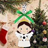 Soccer Angel Easter Ornaments Wooden Hanging Angel Ornament Sport Ball Xmas Tree Decorations for Home Crafts Soccer Lovers Sport Players Fans Family Holiday Party Supplies
