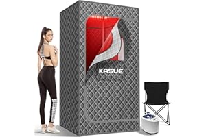 KASUE Portable Large Infrared Steam Sauna for Relaxation, Indoor Sauna Tent with XL Steamer,Folding Chair,Multilayered Waterproof Sauna Box for Home,Outdoor(Grey)