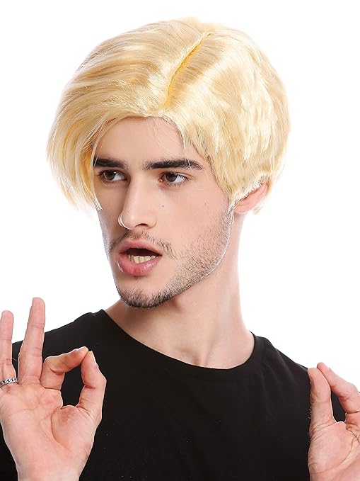 WIG ME UP - CG-002-P02 Perücke Herren Halloween Karneval USA Präsident Darsteller Clown Idiot blond kurz Scheitel