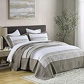 FineStichery Oversized King Bedspread Quilt 120" x 120", 100% Cotton Lightweight Bed Spreads Coverlet Set Farmhouse Bedding Cover, 3 Piece, Brown/Gray/Beige