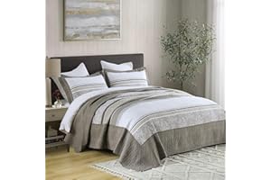 FineStichery Oversized King Bedspread Quilt 120" x 120", 100% Cotton Lightweight Bed Spreads Coverlet Set Farmhouse Bedding Cover, 3 Piece, Brown/Gray/Beige