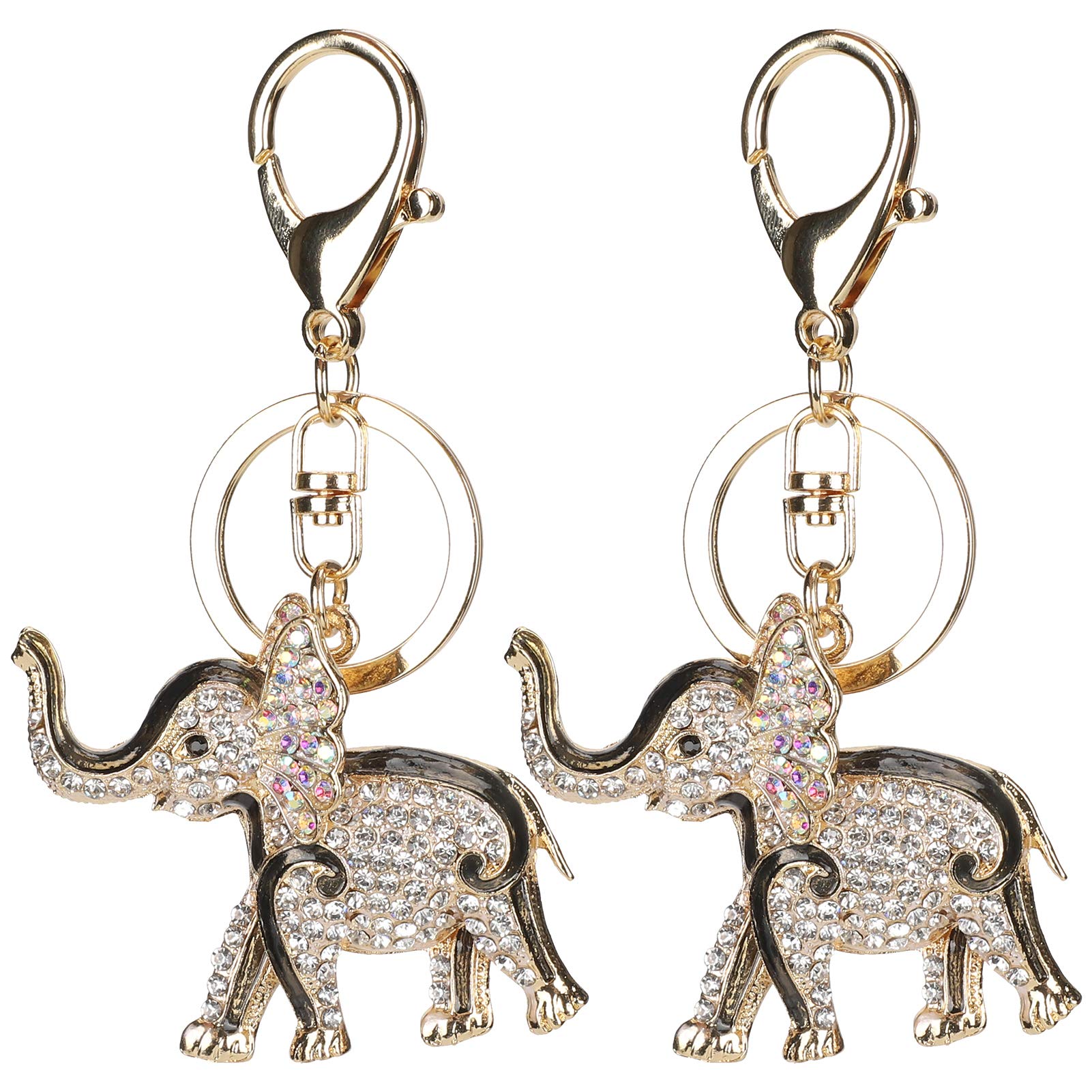 2Pcs Crystal Elephant Keychain, Key Chain Ring, Charm Purse Bag Pendent, Keychain Handbag Decoration, Handicrafts(1)